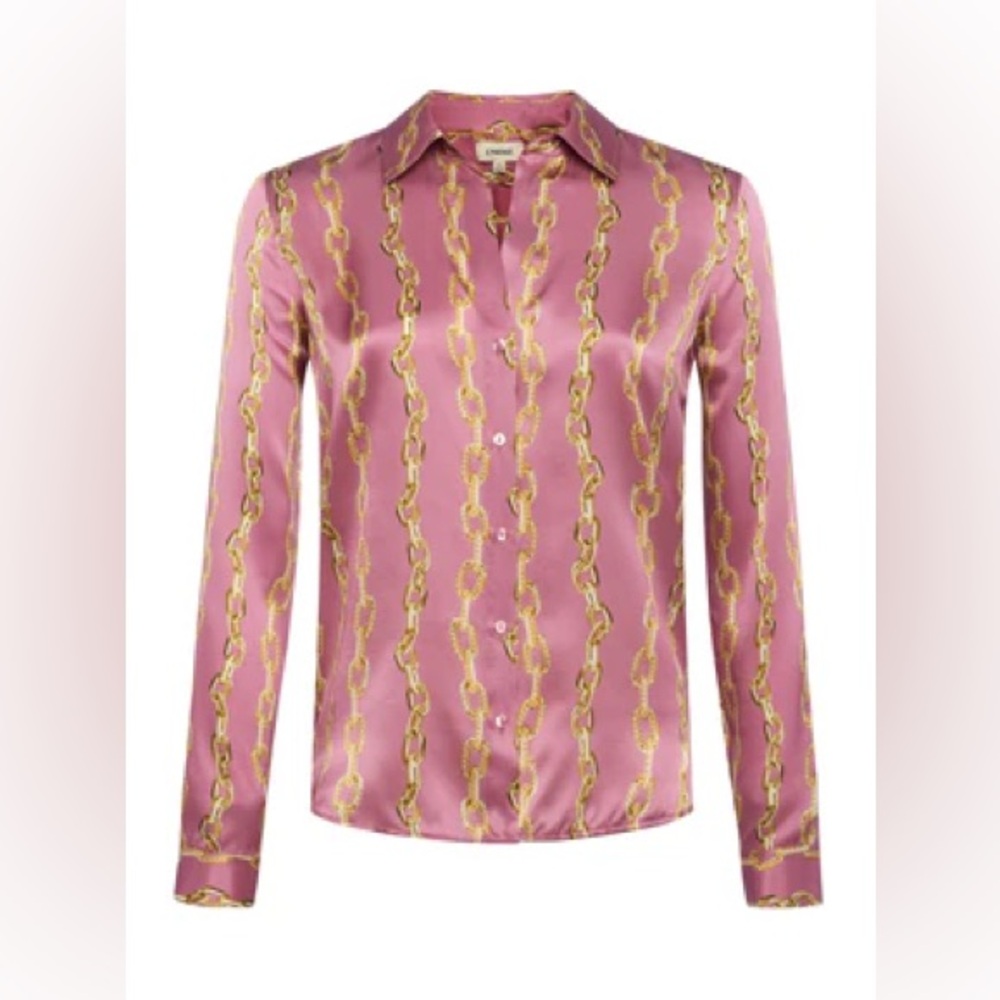 NWT 🤩 L’Agence Tyler Mauve Rose Metallic Chain Silk Blouse XL
